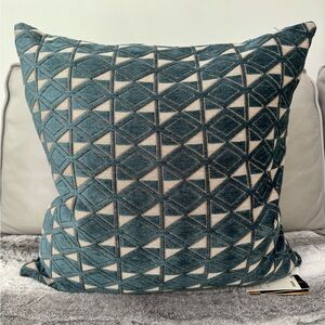 P Kauffman Home Gardenia 22x22 Blue Beige Diamond Quilted Pattern Velvet Pillow